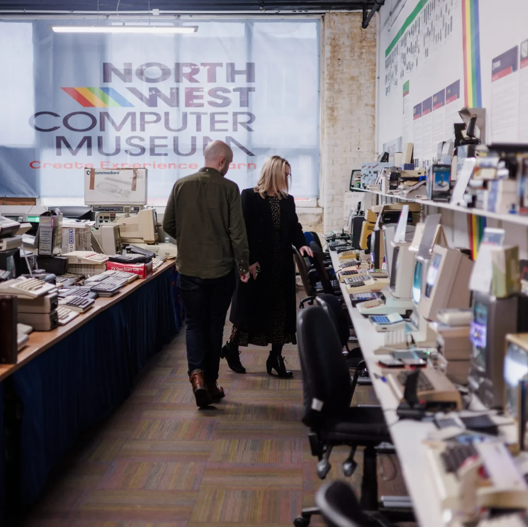Joe and Jo Platt looking at computers at Leigh Building Preservation Society 2